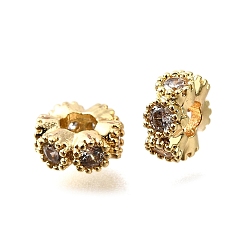 Золотой Плоский круглый латунь микро проложить кубический цирконий spacer бисер, стойки покрытие, долговечный, золотые, 6x3 мм, отверстие : 2 мм