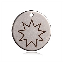 Peru Non-Tarnish Spray Painted 201 Stainless Steel Pendants, Flat Round with Star Pattern, Peru, 20x1mm, Hole: 1mm