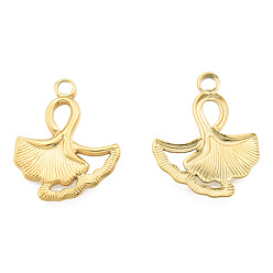 Настоящее золото 18K Ионное покрытие (ip) 201 подвески из нержавеющей стали, гинкго лист, реальный 18 k позолоченный, 24x19x2 мм, отверстие : 2 мм