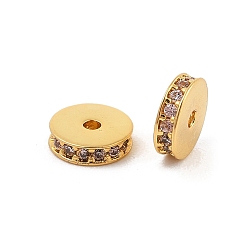 Pink Стойки обшивки латунь микро проложить кубического циркония бусы, долговечный, без свинца и без кадмия, Плоский круглый / диск, реальный 18 k позолоченный, розовые, 8x2.3 мм, отверстие : 1.2 мм