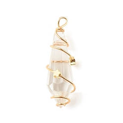 Прозрачный Граненые подвески стекла, хрустальные подвески в виде слезинок, с экологически чистой медной проволокой и латунными звездочками, прозрачные, 45x15x14 мм, отверстие : 3x4 мм