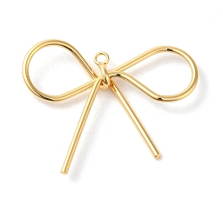 Настоящее золото 18K Латунные подвески, бантом, реальный 18 k позолоченный, 34x41x5.5 мм, отверстие : 2 мм