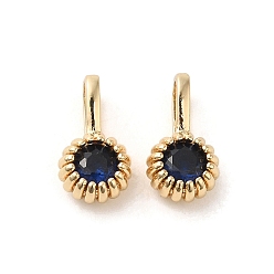 Midnight Blue Brass Micro Pave Cubic Zirconia Charms, 14K Gold Filled, Long-Lasting Plated, Flower, Midnight Blue, 11.5x6x3.5mm, Hole: 5mm