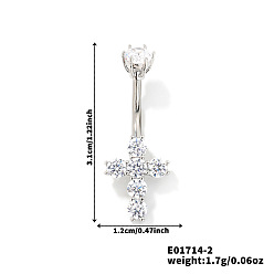 Серебро Элегантный и стильный крест латунный стразы кольца для живота изогнутая штанга, серебряные, 31x12 мм