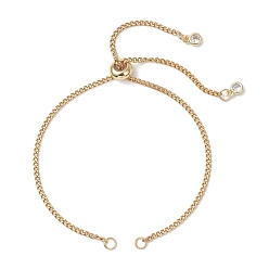 Золотой 304 изготовление браслетов-слайдеров из нержавеющей стали, с подвесками на концах из латунного паве из прозрачных кубических цирконий, золотые, 9.84 дюйм (25 см), Перейти кольцо: 4x0.8 мм, 2.5 мм внутренним диаметром