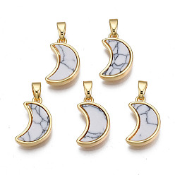 Türkis Echte 18 k vergoldete Messinganhänger, mit Kunst Türkiscabochons, Cadmiumfrei und Nickel frei und Bleifrei, Mond, Türkis, 15.5x10x3 mm, Bohrung: 2.5x5 mm
