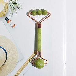 Зеленый Нефрит Двухсторонние бигуди для лица из натурального зеленого нефрита, массажер для лица с двумя головками и глазами, инструменты для ухода за кожей, 147x55.8 мм