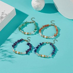 Pierre Mélangete Perles de pierres précieuses naturelles et perles de coquillages et bracelet en perles de verre pour femme, 7-1/8 pouce (18 cm)