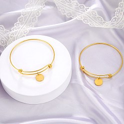 Золотой Регулируемые расширяемые 304 браслеты из нержавеющей стали, браслеты с подвесками для женщин, плоско-круглые, золотые, внутренний диаметр: 2-1/2 дюйм (6.5 см)