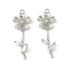 Платина Латунные микро проложить кубического циркония подвески, без кадмия, без никеля и без свинца, цветок, платина, 31x11x3 мм, отверстие : 1.4 мм