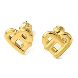 Golden Ion Plating(IP) 304 Stainless Steel Ear Studs, Heart, Golden, 11.5x12mm