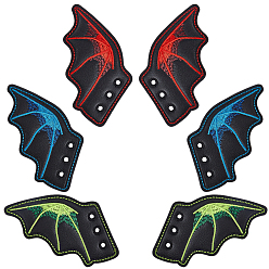 (52) Непрозрачная лаванда 3 пар 3 цветов пряжка для обуви из искусственной кожи на Хэллоуин для самостоятельного изготовления аксессуара для обуви, крылья, разноцветные, 66x76.5x2 мм, отверстие : 4 мм, 1 пара / цвет
