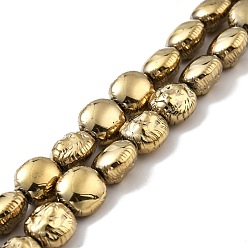 Golden Plated PVD Vacuum Plating Non-magnetic Synthetic Hematite Beads Strands, Oval Lion Head, Golden Plated, 10x10x7mm, Hole: 1.2mm, about 37pcs/strand, 15.35 inch(39cm)