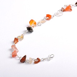 Красный Агат Цепочки из бусин из красной агатовой крошки ручной работы для изготовления ожерелий и браслетов, с серебристым железным ушком, несварные, 39.3 дюйм, бусины : 5~9 мм