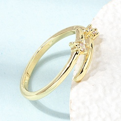 Clear Brass Micro Pave Cubic Zirconia Cuff Open Rings for Women, Rack Plating, Long-Lasting Plated, Cadmium Free & Lead Free, Real 18K Gold Plated, Clear, 17mm