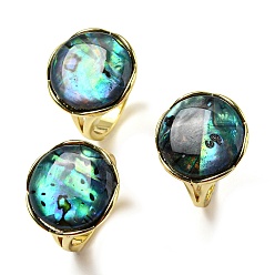 Настоящее золото 14K Плоское круглое открытое кольцо-манжета из натуральной раковины пауа, латунное кольцо на палец, реальный 14 k позолоченный, размер США 6 (16.5 мм)