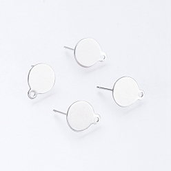 Нержавеющая Сталь Цвет Не тускнеет 304 фурнитура для сережек-гвоздиков из нержавеющей стали, с петлей и плоской пластиной, цвет нержавеющей стали, 13x10.5x0.7 мм, 12 мм, штифты : 0.8 мм, отверстие : 1.4 мм