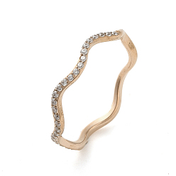 Розовое Золото Ионное покрытие (ip) 304 кольца из нержавеющей стали, с кубического циркония, волна, розовое золото , внутренний диаметр: 17 мм