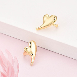 Настоящее золото 18K Латунь манжеты серьги, сердце, реальный 18 k позолоченный, 12x12x12~12.5 мм, Сердце: 18x12 mm