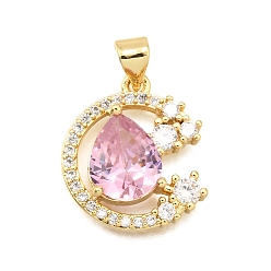 Настоящее золото 18K Латунные микро проложить кубического циркония подвески, плоский круг со слезой, стойки покрытие, долговечный, без свинца и без кадмия, реальный 18 k позолоченный, 18x16x5 мм, отверстие : 5x3 мм