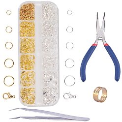 Mixed Color Jump Ring Jewelry Making Tools Sets, Jewelry Plier, Beading Tweezer, Lobster Claw Clasps and Ring Assistant Tool, Mixed Color, 13x5x1.5cm