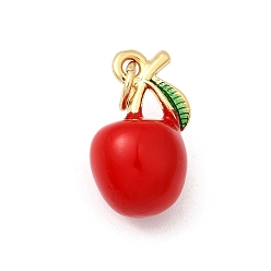 Красный Латунь эмаль подвески, с целью перехода в кольце, без кадмия и без свинца, реальный 16 k позолоченный, яблочные прелести, красные, 16.5x10.5x9.5 мм, отверстие : 3.4 мм