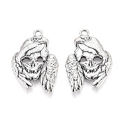 Античное Серебро Подвески из тибетского сплава, череп и орел, без кадмия, без никеля и без свинца, античное серебро, 44.5x30x5 мм, отверстие : 3.2 мм