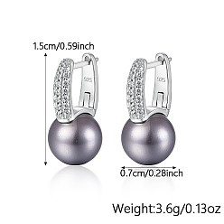 Platine Boucles d'oreilles créoles en argent sterling plaqué rhodium, avec des perles rondes en perles naturelles, platine, 925mm
