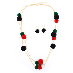 Зеленый Рождественские полиэстеровые помпоны-шарики с ожерельями и висячие серьги, комплекты ювелирных изделий из сплава, зелёные, Ожерелье: 620 mm