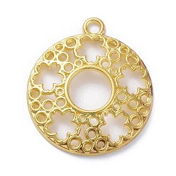 Золотой Подвески на лицевой панели из сплава цинка, для diy уф смолы, эпоксидная смола, Прессованные цветочные украшения, плоские круглые с цветком, золотые, 34x30x4.5 мм, отверстие : 2.5 мм