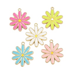 (52) Непрозрачная лаванда Подвески из эмали и сплава, цветок, золотые, разноцветные, 29x25x2.5 мм, отверстие : 2 мм