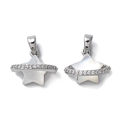 Платина Латунные микропаве прозрачные подвески с фианитом, без кадмия, без никеля и без свинца, с оболочкой, звезды прелести, платина, 12x14.5x7.5 мм, отверстие : 4.5x2.5 мм