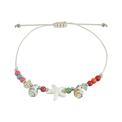 Разноцветный Летние пляжные окрашенные синтетические бирюзовые морские звезды, плетеные браслеты из полиэстера с бусинами, регулируемые браслеты в форме ракушки в стиле бохо для женщин и мужчин, красочный, периметр: 3-3/8~11-3/4 дюйм (8.5~30 см)