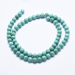 Dark Cyan Natural Magnesite Beads Strands, Dyed & Heated, Round, Dark Cyan, 4mm, Hole: 1mm, about 95pcs/strand, about 15 inch