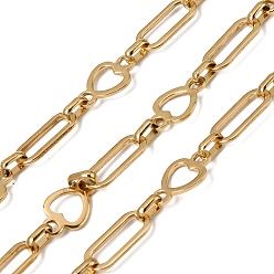 Настоящее золото 18K 304 Сердце из нержавеющей стали с цепочкой из овальных звеньев, ионное покрытие (ip), несварные, с катушкой, реальный 18 k позолоченный, 16.5x7x1 мм