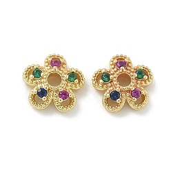 Золотой Латунные микро проложить кубического циркония Шапочки, долговечный, 5-лепестки, цветок, золотые, 8x3 мм, отверстие : 1.6 мм