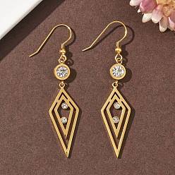 Золотой 304 серьги-подвески в форме ромба из нержавеющей стали, ионное покрытие (ip), золотые, 62x13 мм