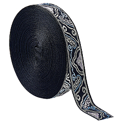 Black 16.6 Yards Vintage Jacquard Nylon Ribbon, Cloud Pattern, Emobridered Woven Ribbon, for Clothes Accessories, Black, 3/4 inch(20mm)