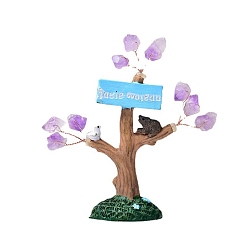 Amethyst Natural Amethyst Chips Tree Decorations, Resin Tree Base Copper Wire Feng Shui Energy Stone Gift for Home Desktop Decoration, 90x40x100mm