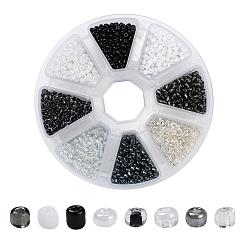 Mixed Color 8 Style 8/0 Glass Round Seed Beads, Opaque Colours & Silver Lined Round Hole & Ceylon &  Transparent Inside Colours & Trans Round Hole Beads, Small Craft Beads, for DIY Jewelry Making, Mixed Color, 3~4x2~3mm, Hole: 0.8~1mm, about 2240~2400pcs/box