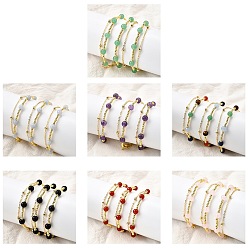 Смешанные камни Природных драгоценных камней браслеты, латунные многорядные браслеты для женщин, долговечный, 7 дюйм (17.8 см) ~ 7-3/8 дюйм (18.6 см)