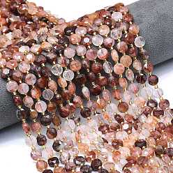 Красный Кварц Натуральный гематоидный кварц / нитки из железистого кварца, граненый шестиугольный разрез, плоско-круглые, с бисером, 8~8.5x5 мм, отверстие : 0.8 мм, около 36 шт / нитка, 15.16''~15.24'' (38.5~38.7 см)