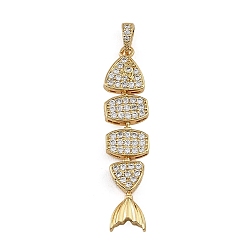 Real 18K Gold Plated Brass Micro Pave Clear Cubic Zirconia Pendants, Fish Charms, Rack Plating, Long-Lasting Plated, Cadmium Free & Lead Free, Real 18K Gold Plated, 44x10x3mm, Hole: 4.5x2mm