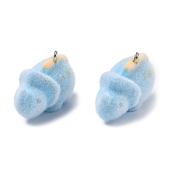 Dinosaur Флокированные подвески из непрозрачной смолы, с платиновыми тоновыми железными петлями, очарование животных, Небесно-голубой, динозавр, 21.5x35x15 мм, отверстие : 2 мм