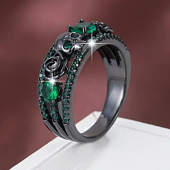 Изумруд Кольца из сплава и страз, Череп и цветок, изумруд, размер США 8 (18.1 мм)