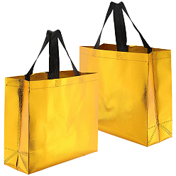 (932FM) Темно-синий аква-матовый с подкладкой Многоразовые подарочные пакеты, сумка-тоут из нетканого материала с лазерной обработкой и ручкой, прямоугольные, темно-золотистые, 32x12x28 см