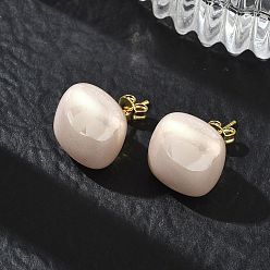 Pêche Boucles d'oreilles puces en laiton et plastique ABS imitation perle pour femmes, carrée, plaqué longue durée, crémaillère plaquage, sans plomb et sans cadmium, or, peachpuff, 14x14mm