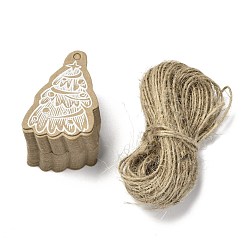 Цвет Древесины Рождественская тема крафт-бумага подарочные теги, бирки, с джутовым шпагатом, рождественская елка, деревесиные, 4.65x3.15x0.05 см, отверстие : 3 мм, 50 шт