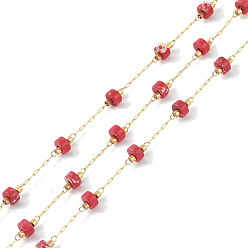 Малиновый Ионное покрытие (ip) 304 цепи из нержавеющей стали, со стеклом, с натуральной императорской яшмой, с катушкой, несварные, малиновый, 4x2 мм