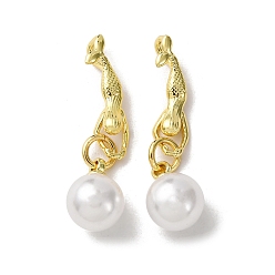 Настоящее золото 18K Латунные подвески, с имитацией жемчужина бисера, русалка и круглая, реальный 18 k позолоченный, 31 мм, отверстие : 2 мм